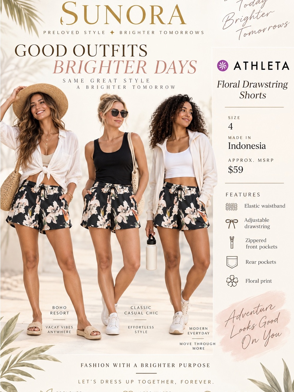 Athleta Black Floral Drawstring Athletic Shorts